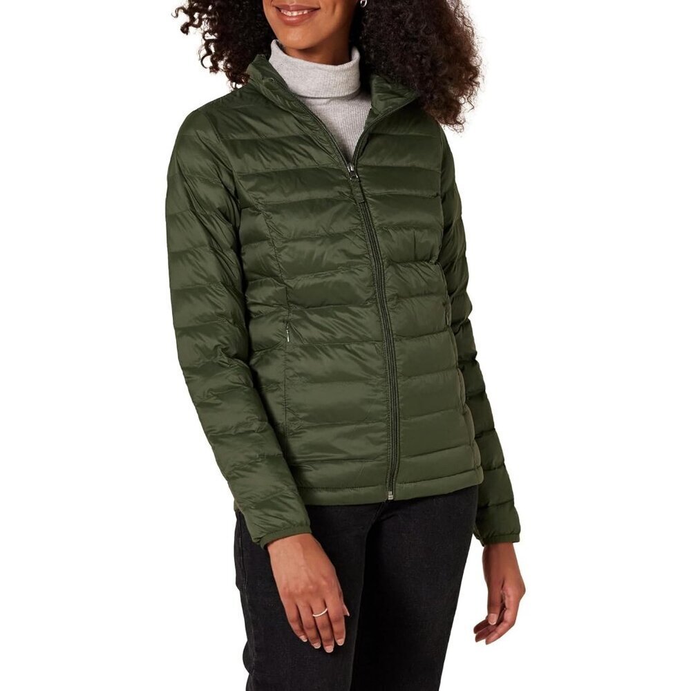 Women’s Dark Olive 100% Nylon Lightweight Zip-Up Winter Quilted Puffer Jacket
